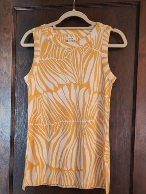 Chico's Yellow & White Printed Sleeveless Shell Top